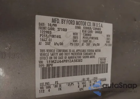 2000 Ford Explorer Eddie Bauer из США, поврежденный, VIN 1FMZU64P8YZA58382